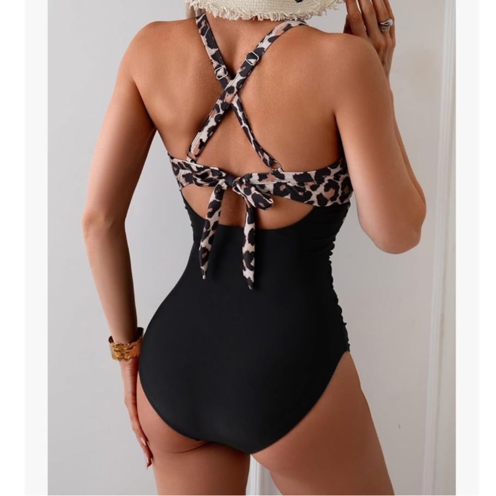One Piece High Waisted Swimsuit / Tummy Control / Tie Back - Picture 2 of 10